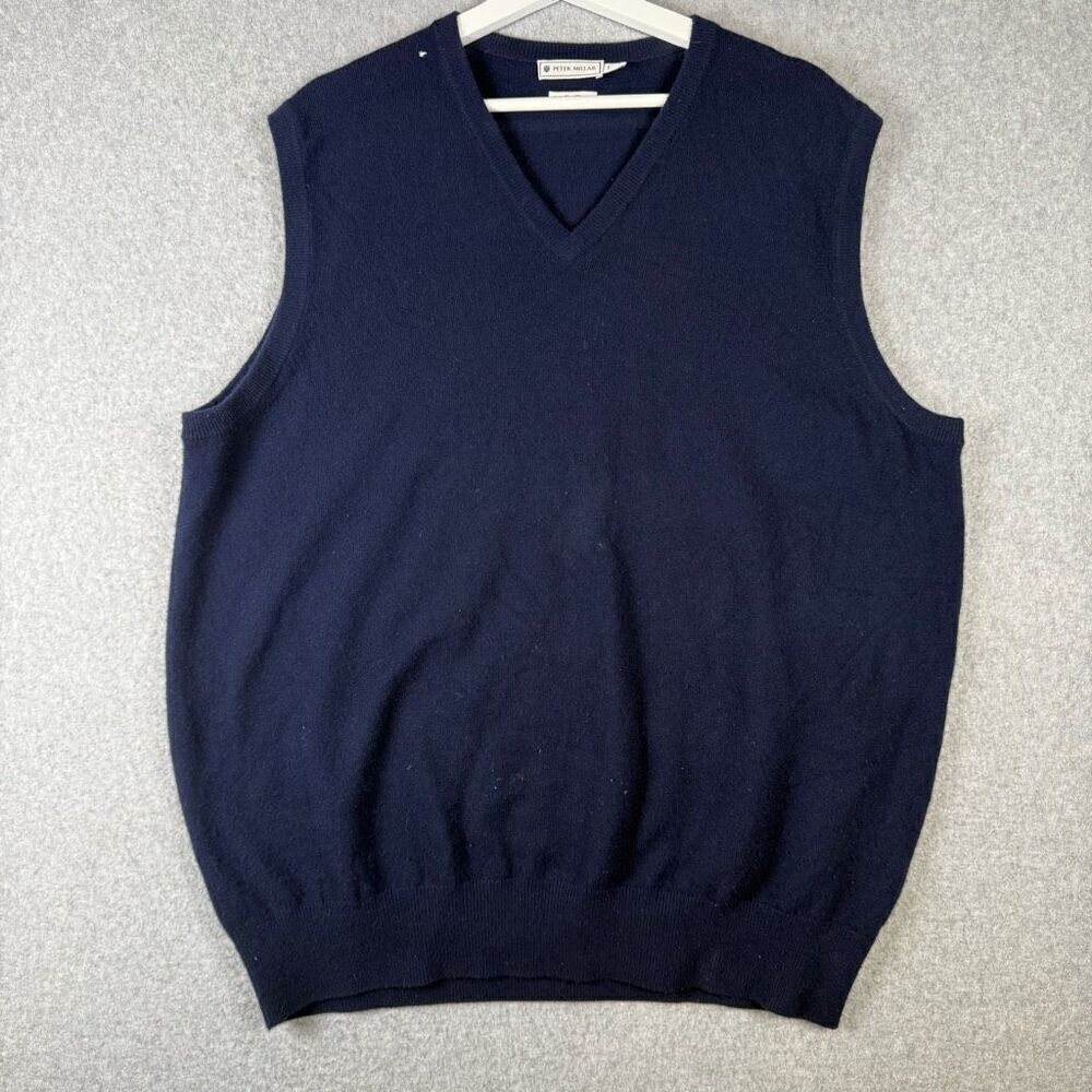 Peter Millar Mens Large 100% Luxe Cashmere Sleeveless Sweater Vest Blue V Neck